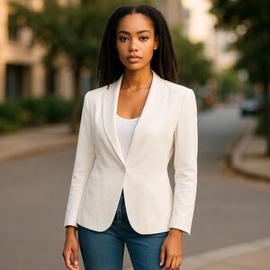 Capsule 121 Cream Blazer with Sharp Lapels and Tailored Fit Size L